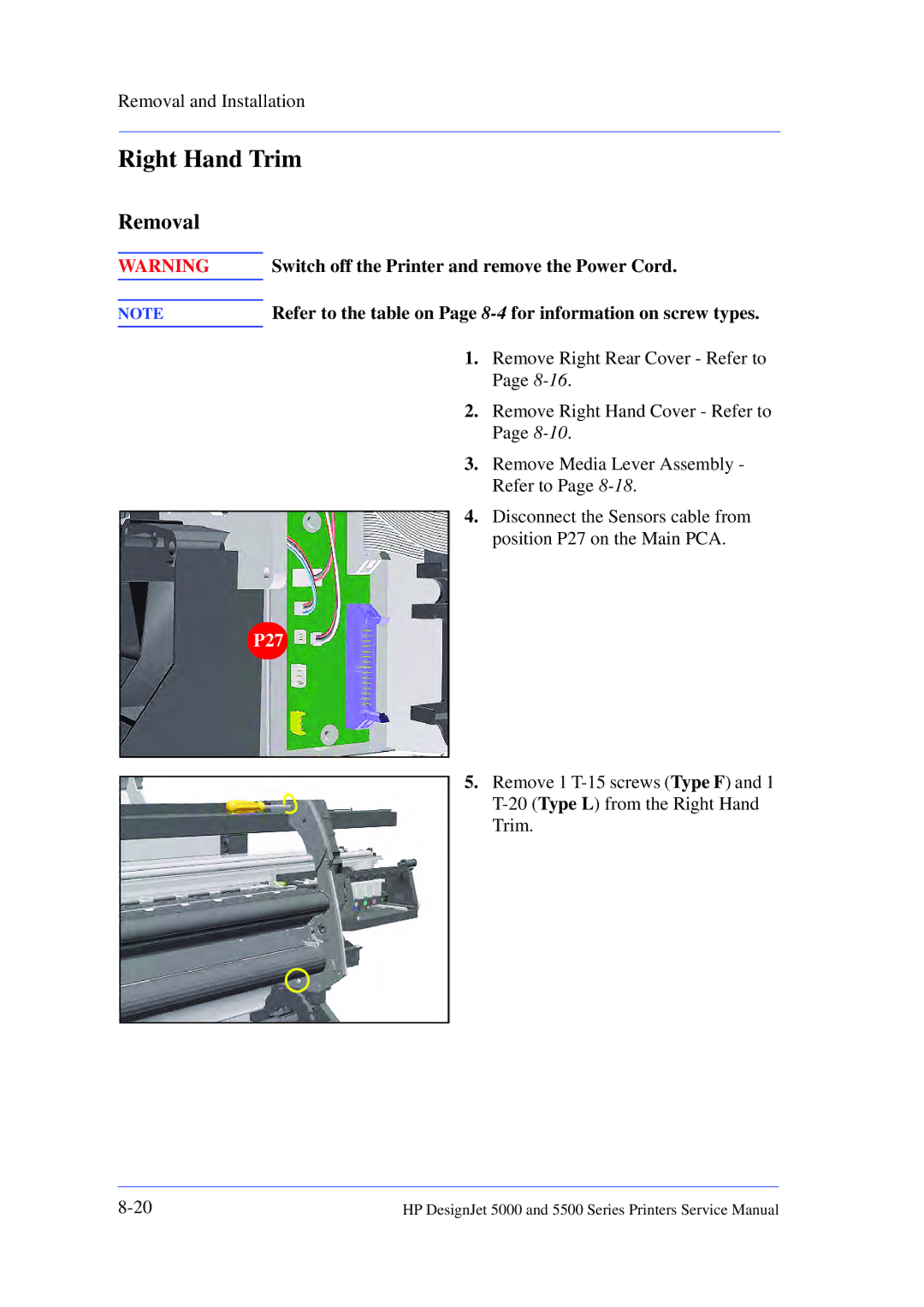 HP 5000 manual Right Hand Trim, P27 