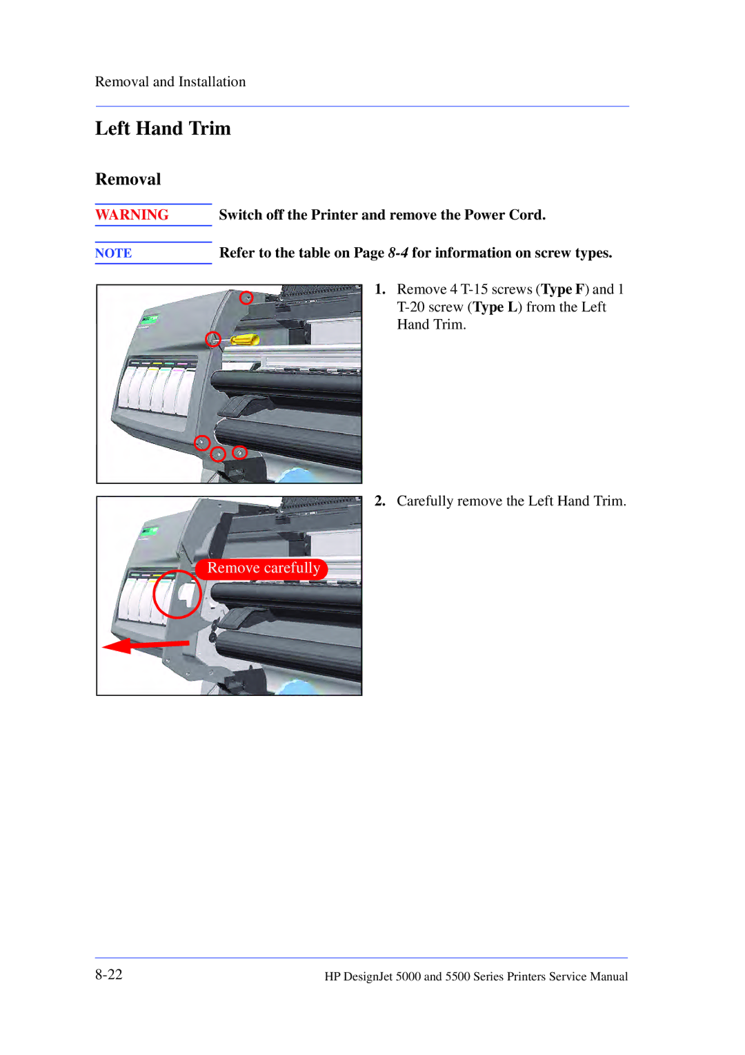 HP 5000 manual Left Hand Trim 