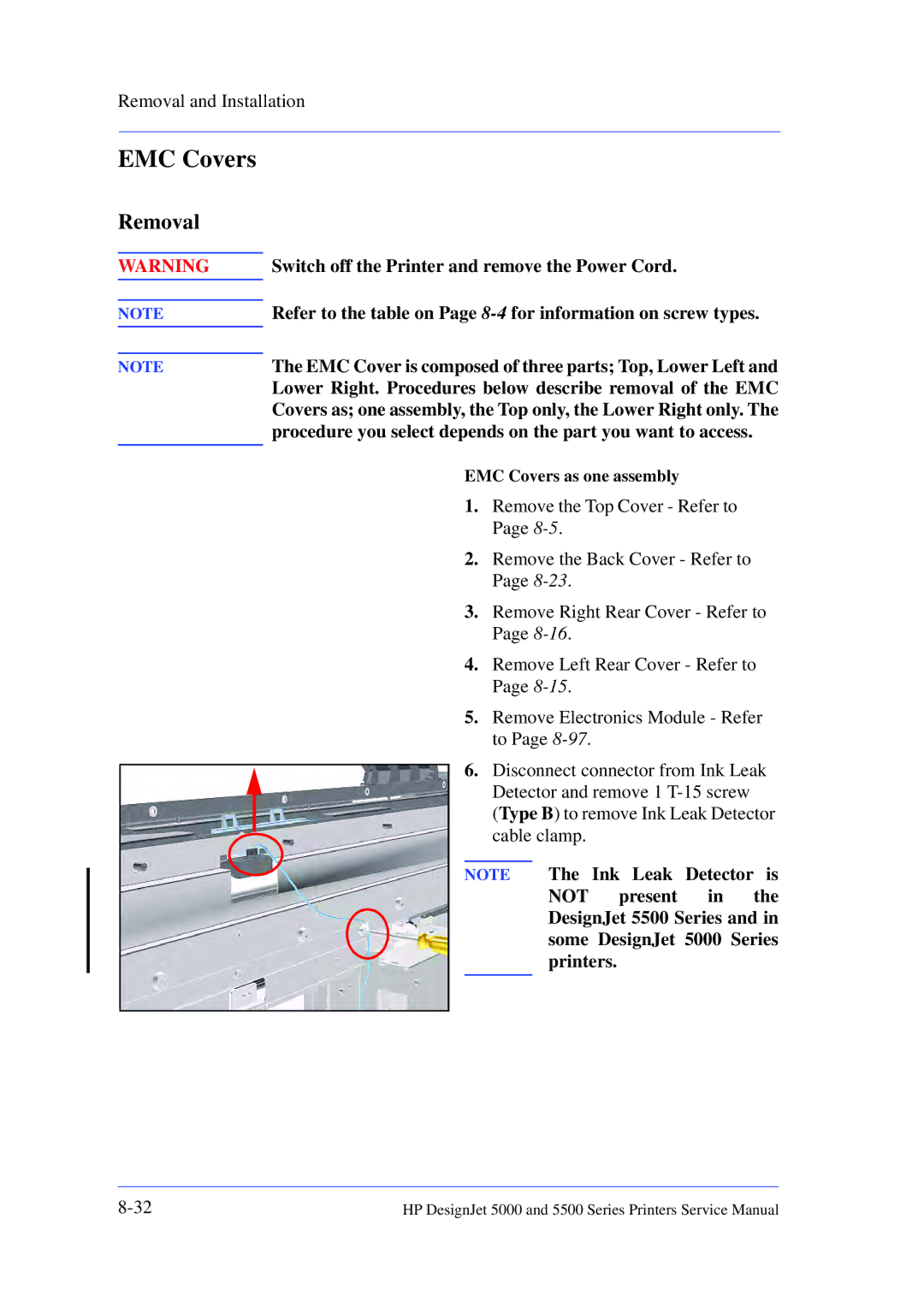 HP 5000 manual EMC Covers, Removal 