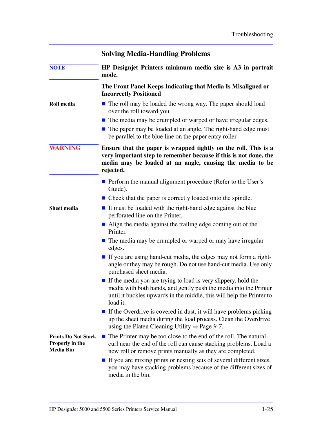 HP 5000 manual Solving Media-Handling Problems 