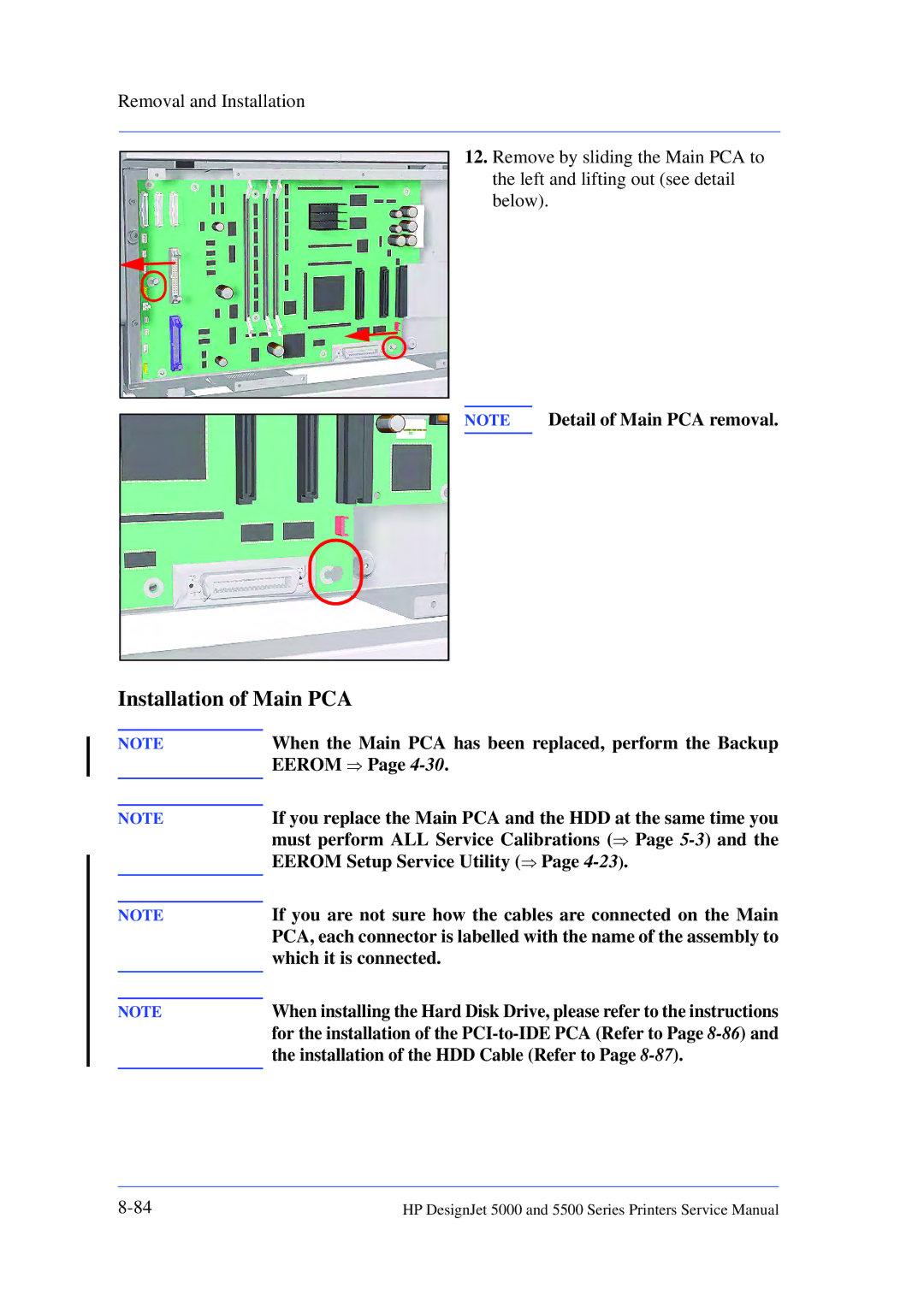 HP 5000 manual Installation of Main PCA 