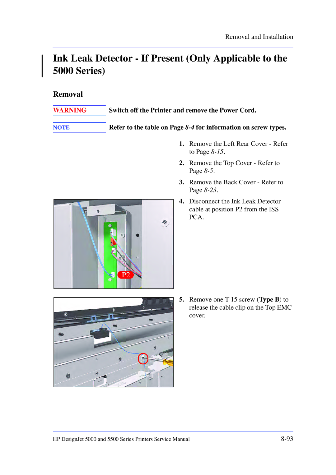 HP 5000 manual Removal 