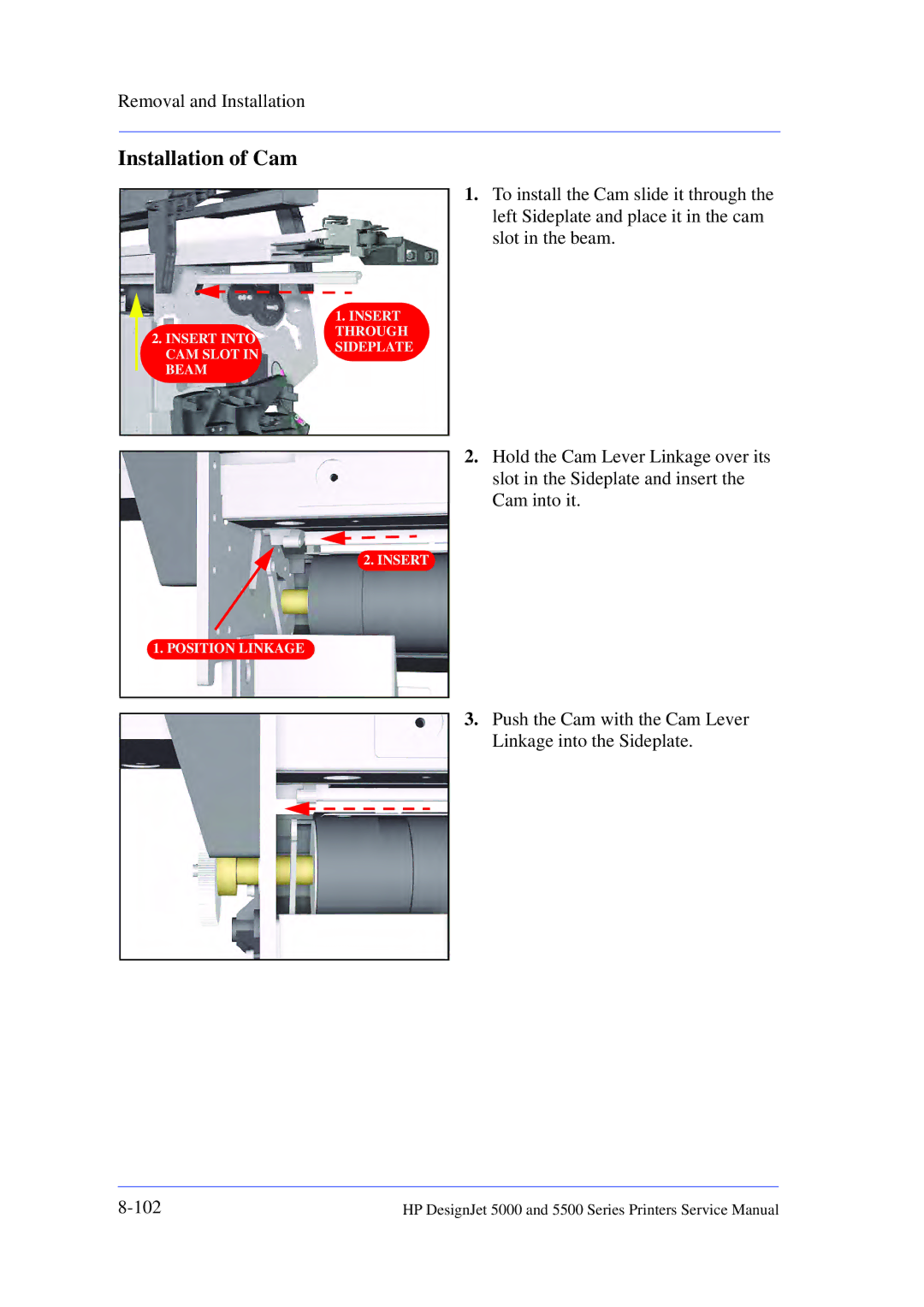 HP 5000 manual Installation of Cam 