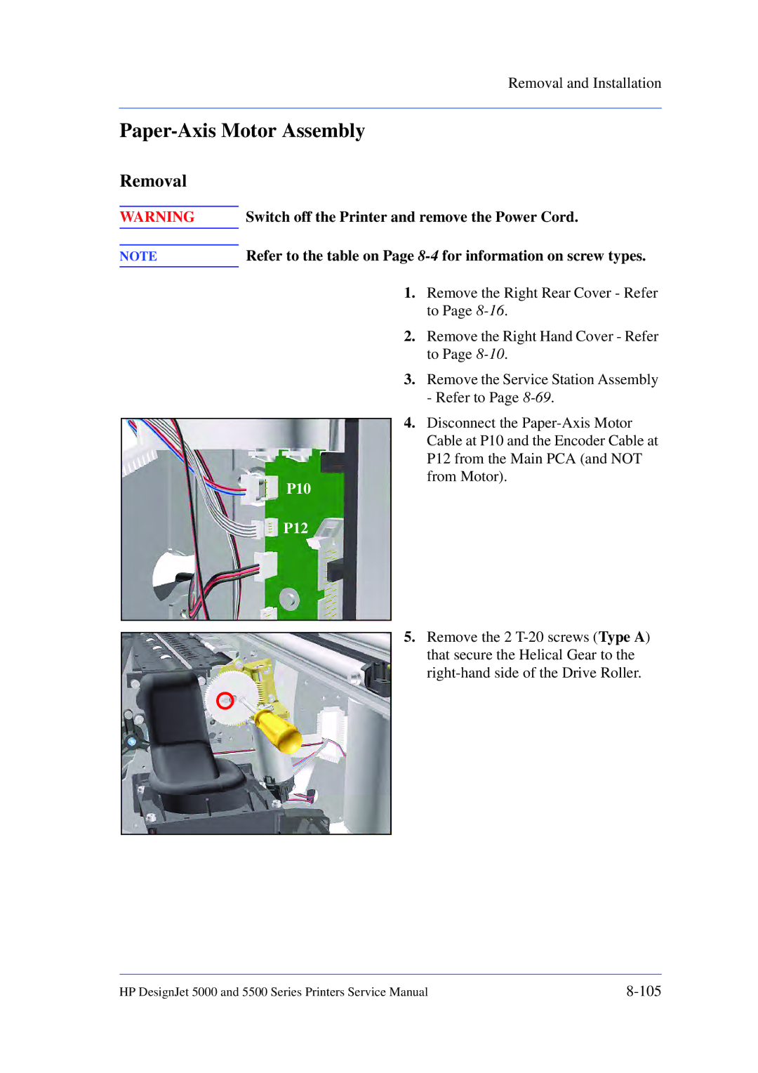 HP 5000 manual Paper-Axis Motor Assembly, P10 P12 