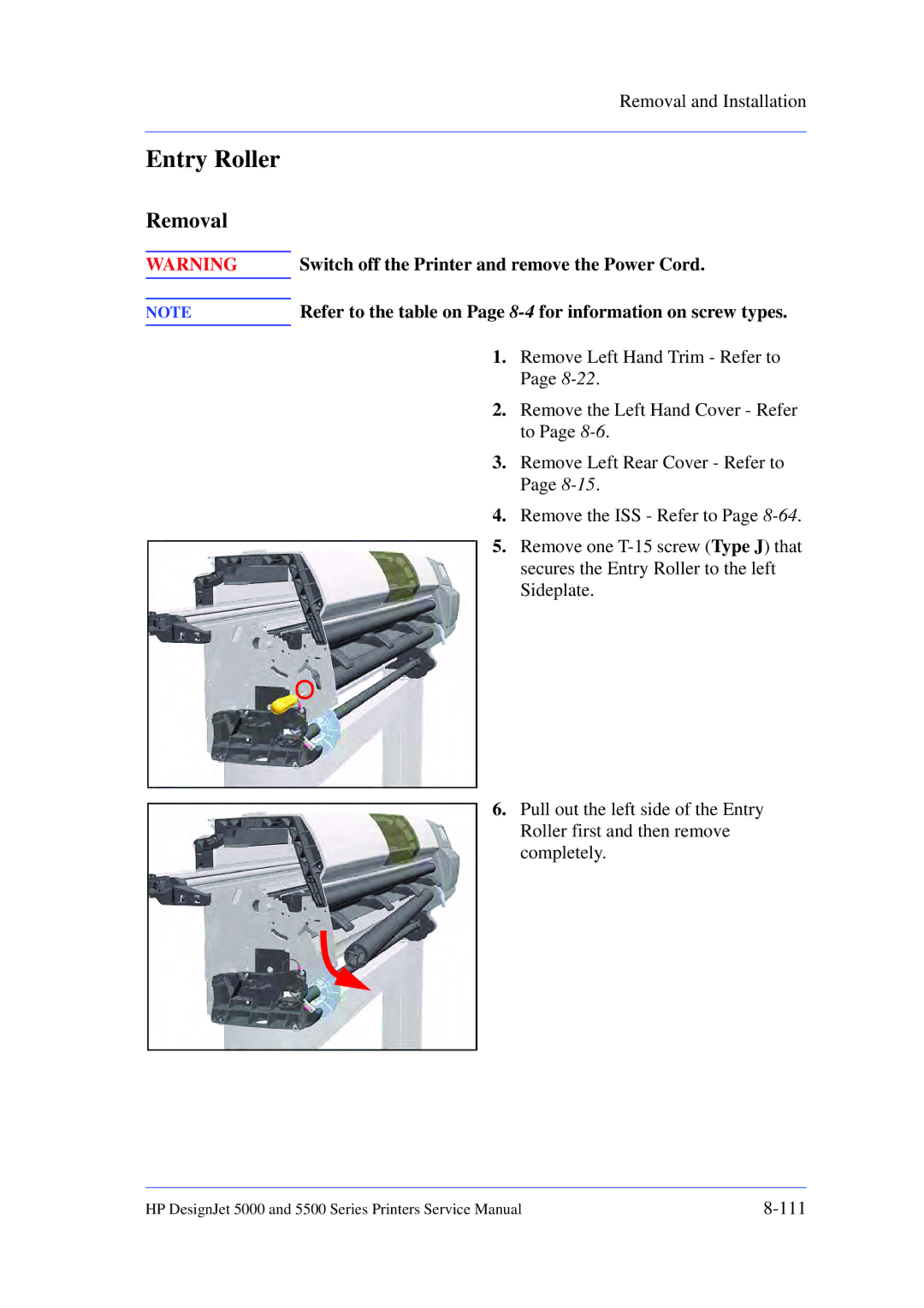 HP 5000 manual Entry Roller 