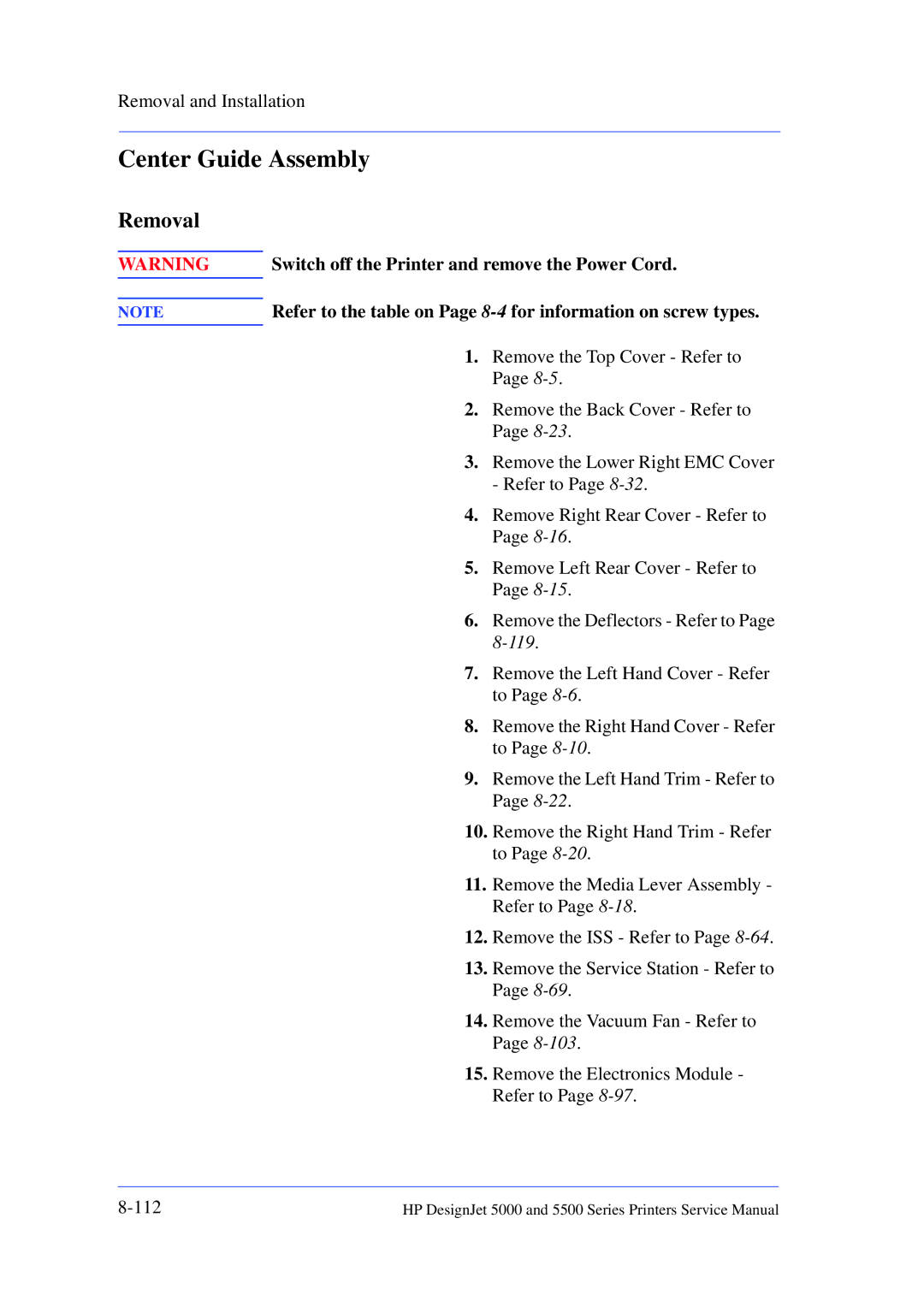 HP 5000 manual Center Guide Assembly 