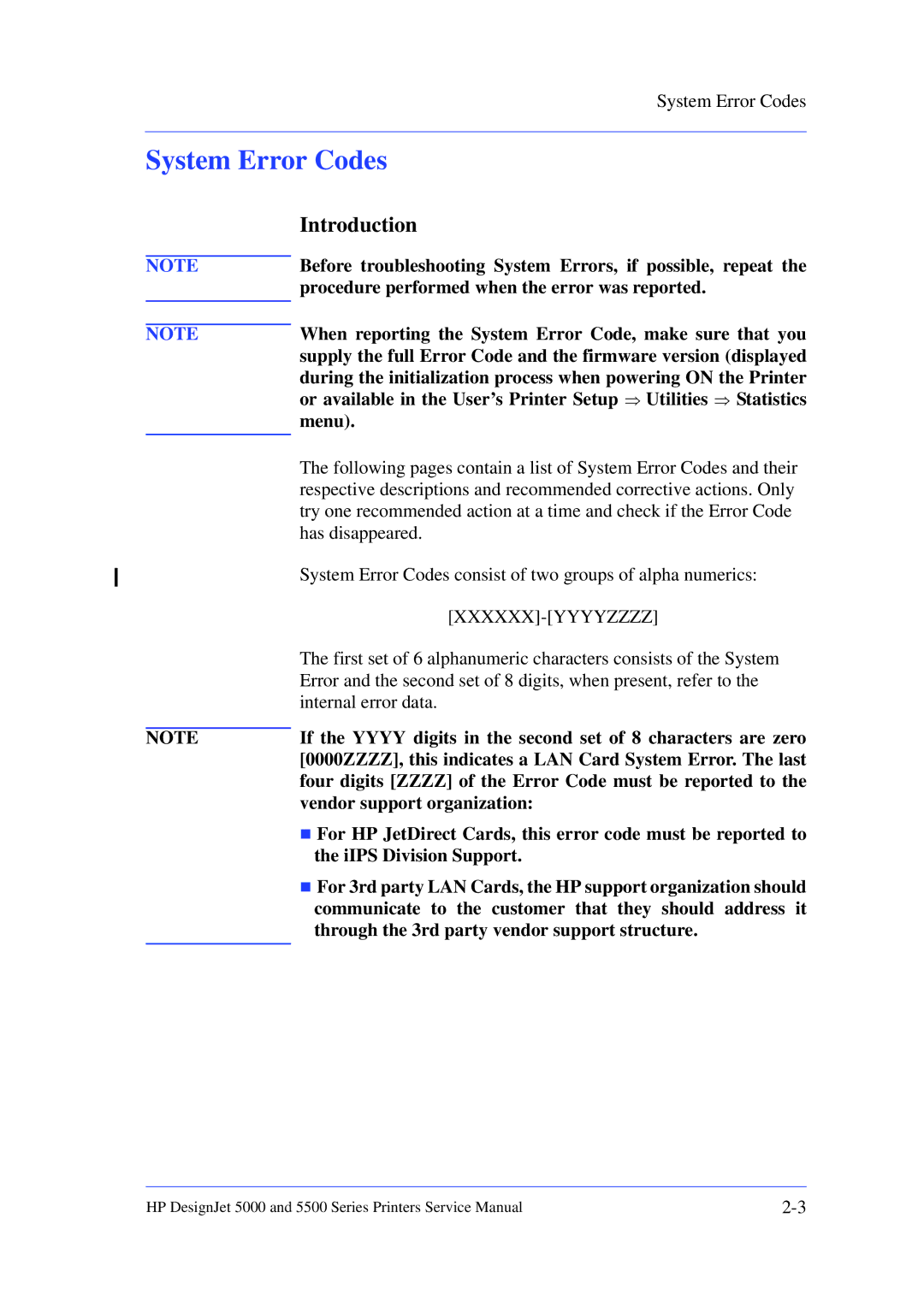 HP 5000 manual System Error Codes, Xxxxxx-Yyyyzzzz 