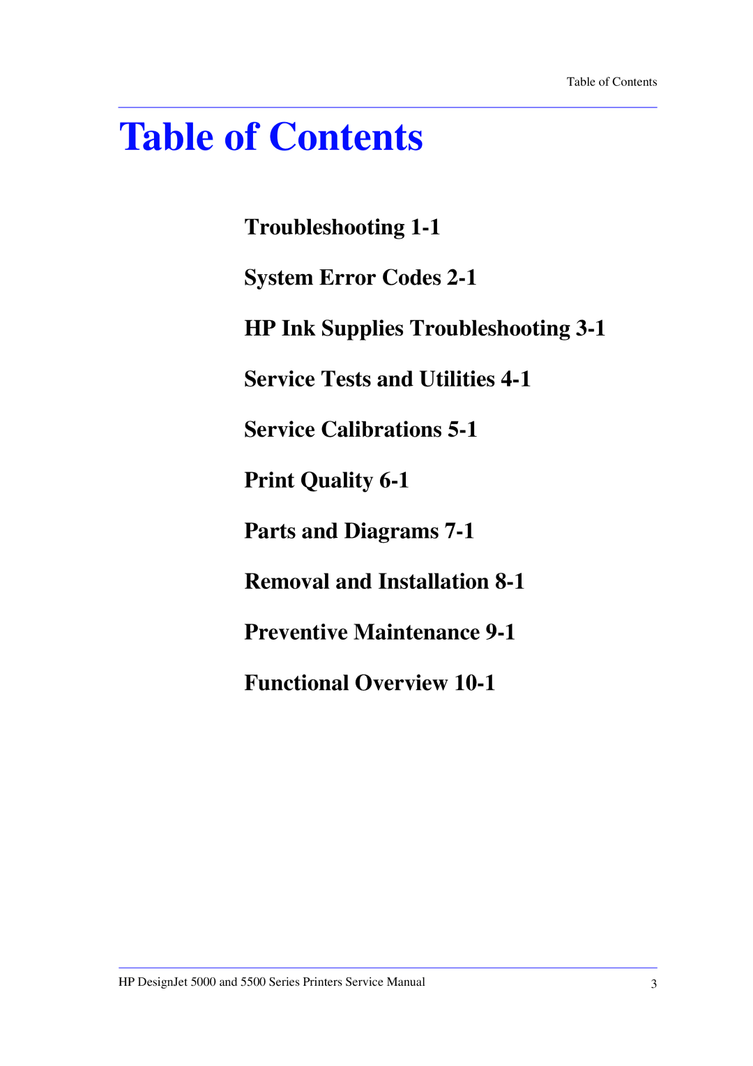 HP 5000 manual Table of Contents 