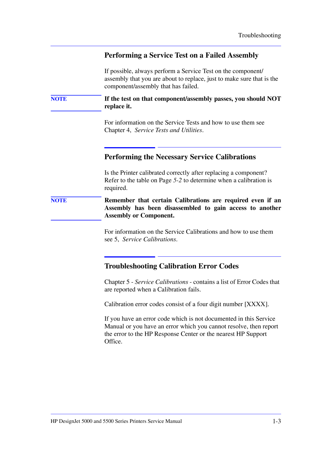 HP 5000 manual Performing a Service Test on a Failed Assembly, Performing the Necessary Service Calibrations 