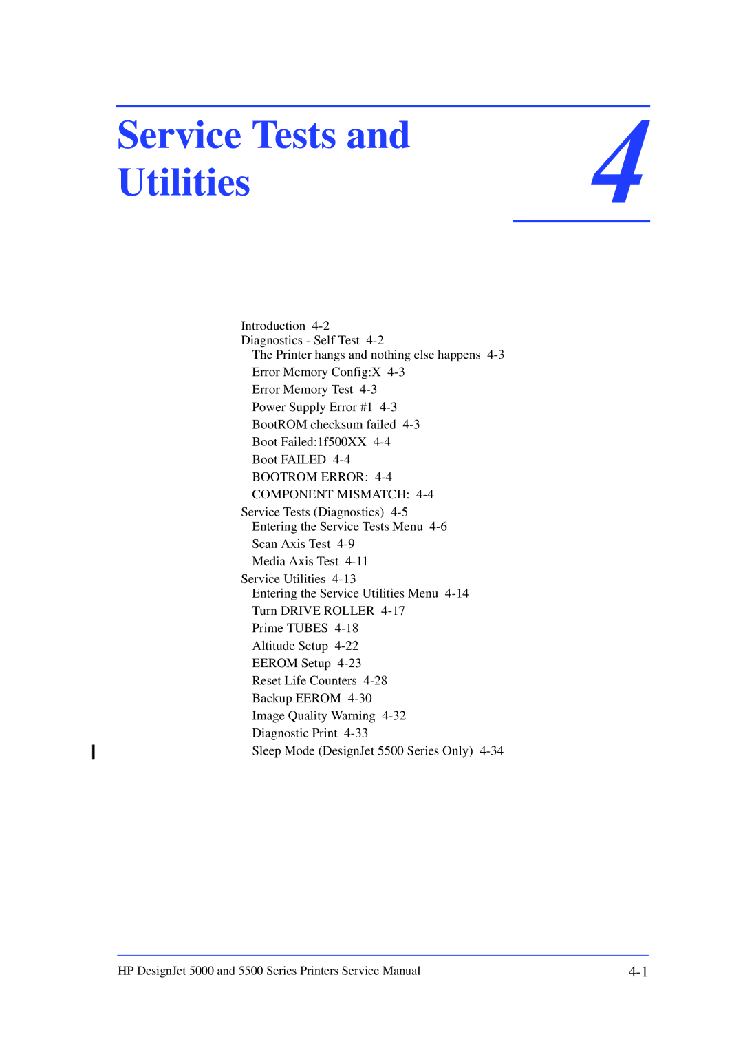 HP 5000 manual Service Tests Utilities 