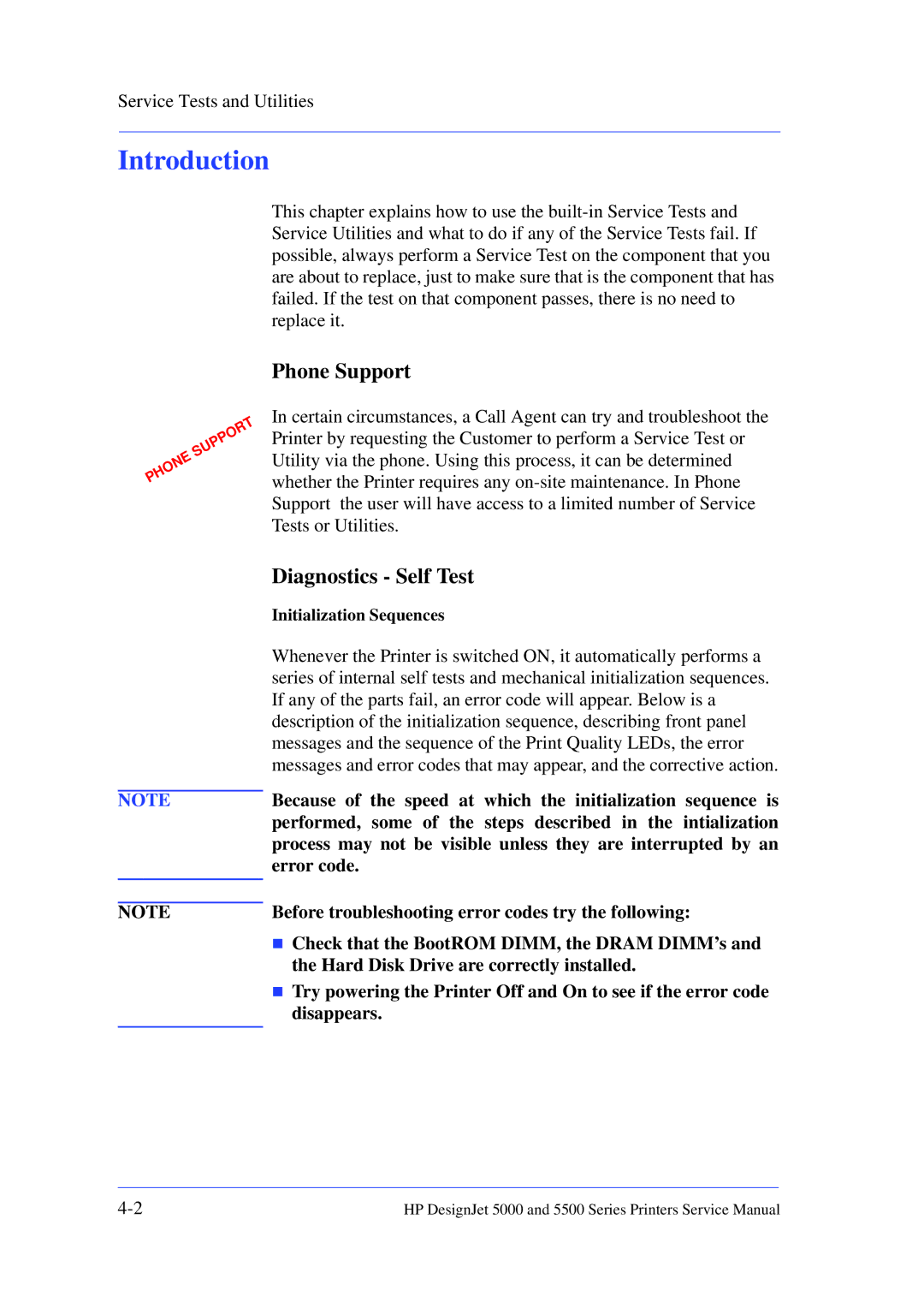 HP 5000 manual Introduction, Diagnostics Self Test 