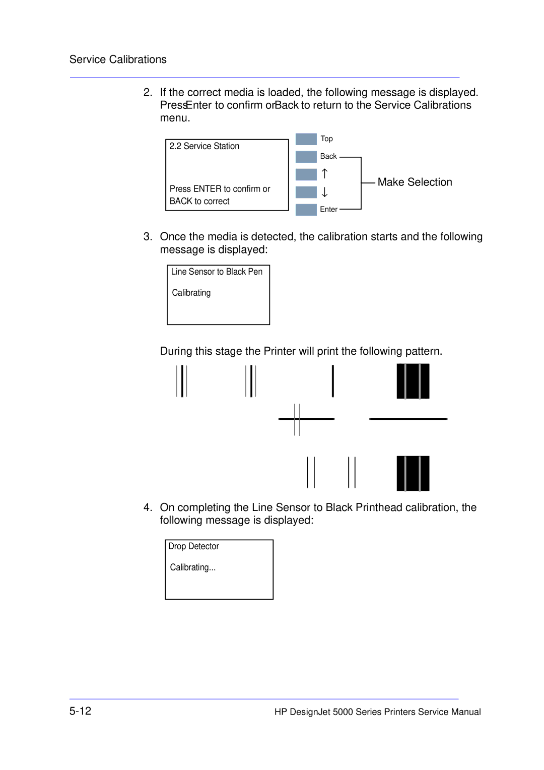 HP 5000 manual Service Station Press Enter to confirm or Back to correct 