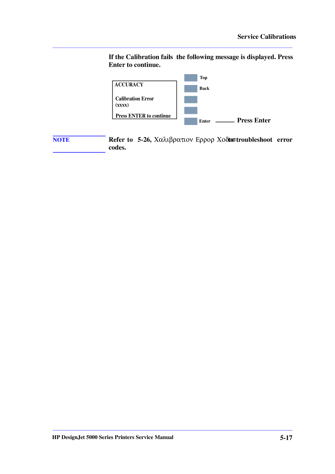 HP 5000 manual Calibration Error Press Enter to continue 