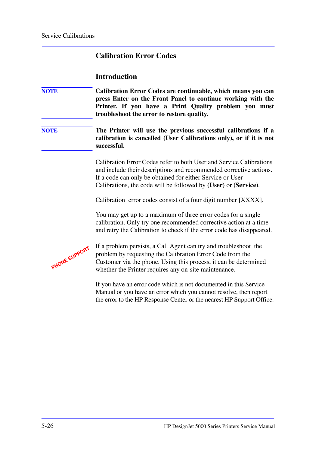 HP 5000 manual Calibration Error Codes Introduction 