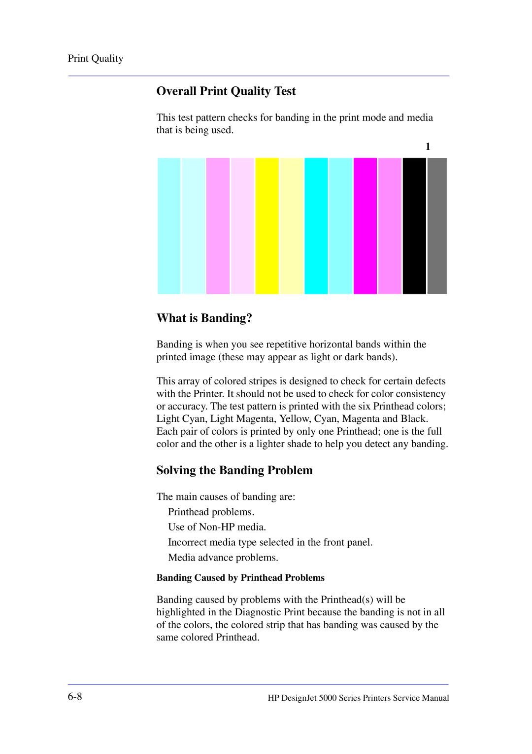 HP 5000 manual Overall Print Quality Test, What is Banding?, Solving the Banding Problem 