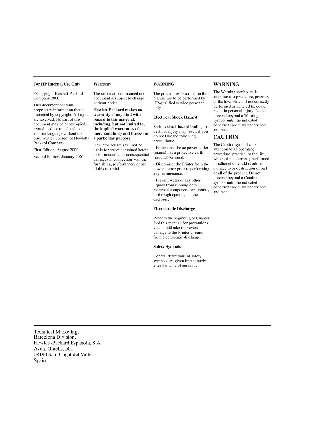 HP 5000 manual Safety Symbols 