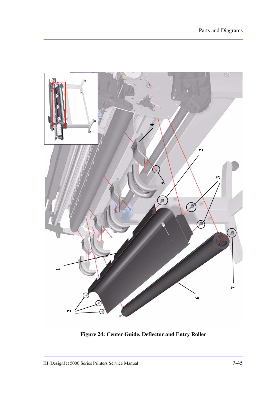 HP 5000 manual Center Guide, Deflector and Entry Roller 