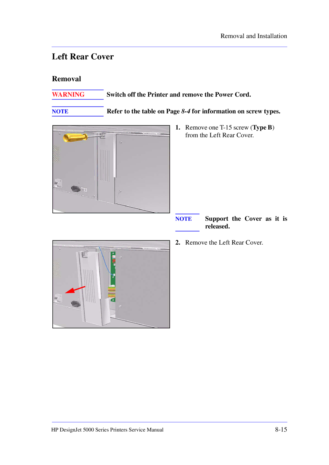 HP 5000 manual Left Rear Cover 