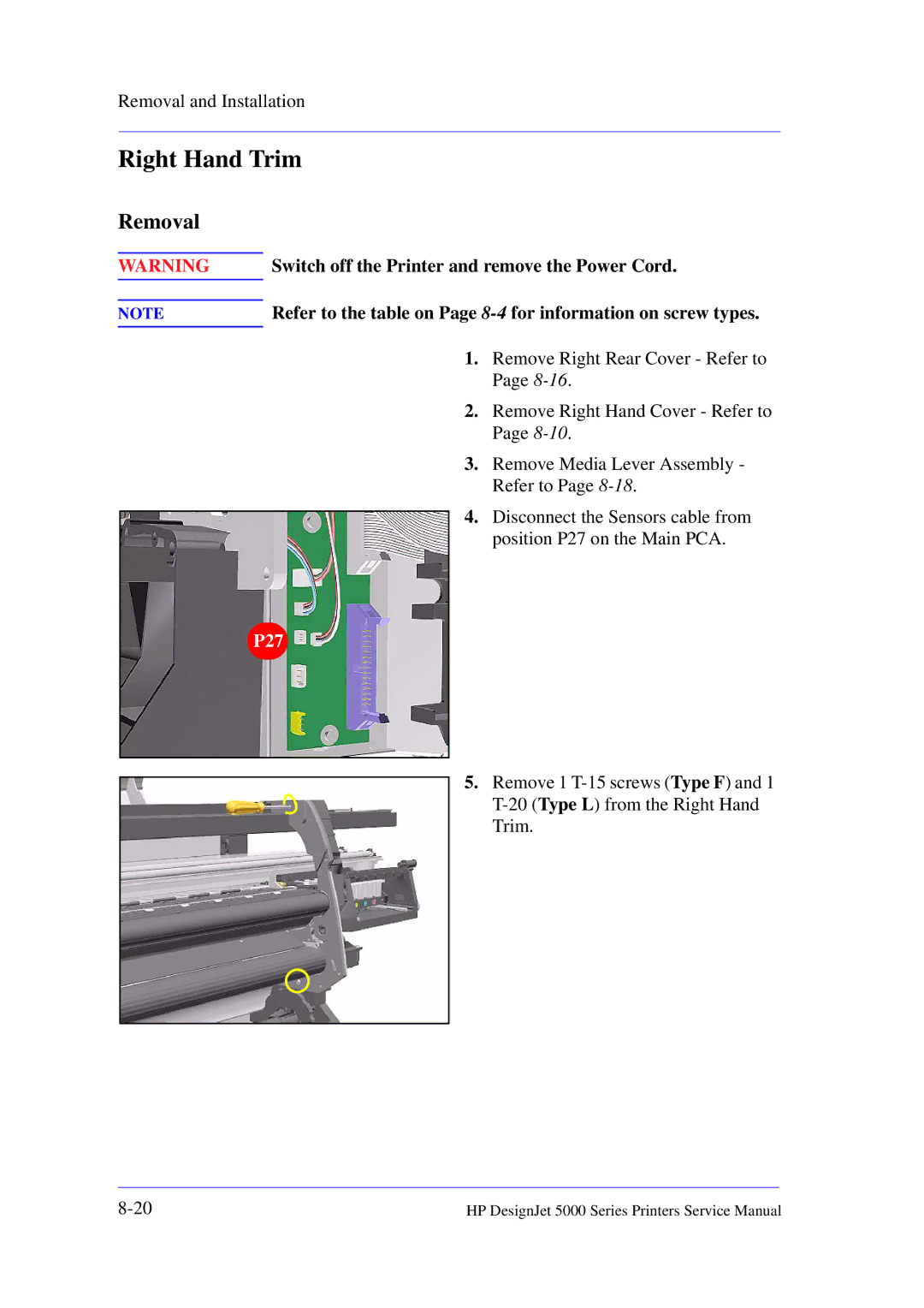 HP 5000 manual Right Hand Trim, P27 