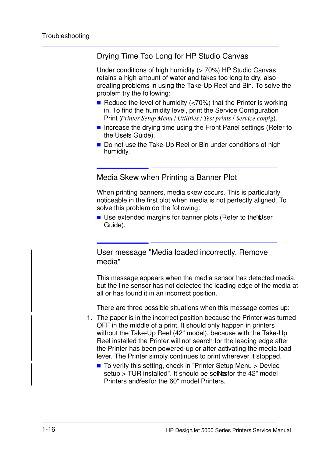 HP 5000 manual Drying Time Too Long for HP Studio Canvas, Media Skew when Printing a Banner Plot 