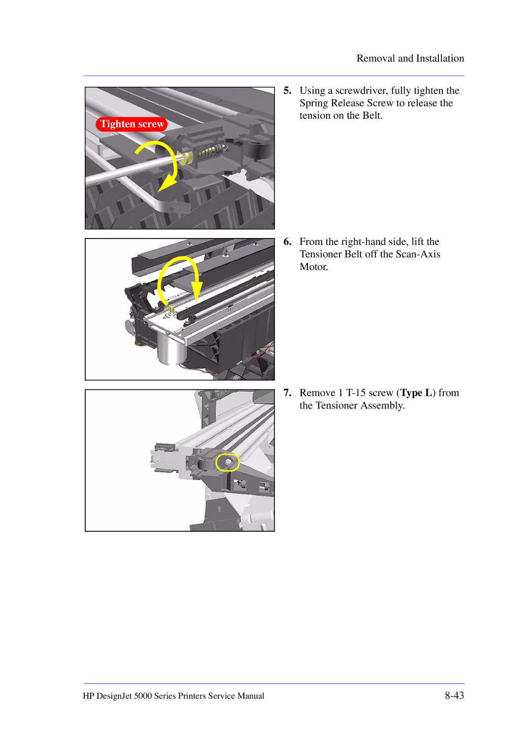 HP 5000 manual Tighten screw 