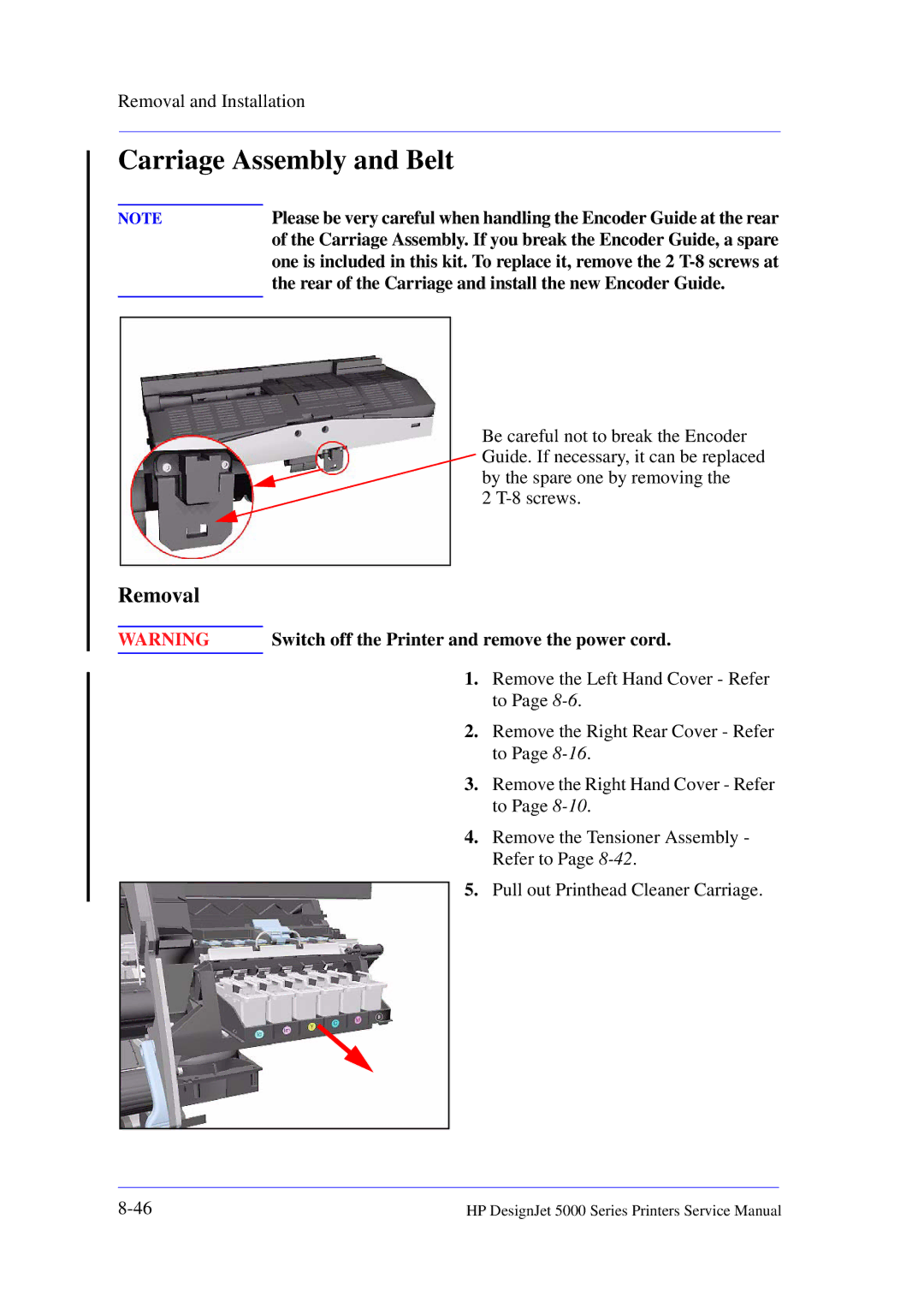 HP 5000 manual Carriage Assembly and Belt 