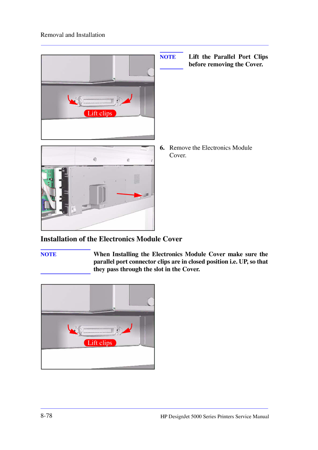 HP 5000 manual Installation of the Electronics Module Cover, When Installing the Electronics Module Cover make sure 