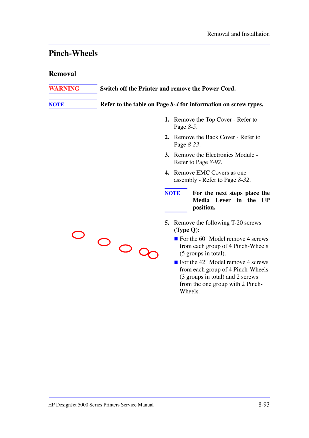 HP 5000 manual Pinch-Wheels 