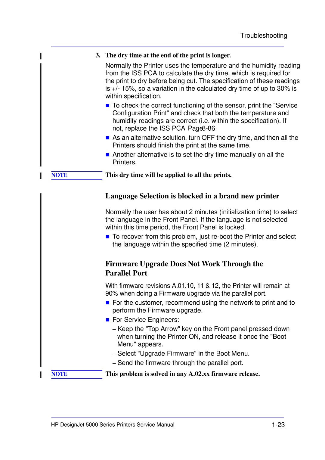 HP 5000 Language Selection is blocked in a brand new printer, Firmware Upgrade Does Not Work Through the Parallel Port 