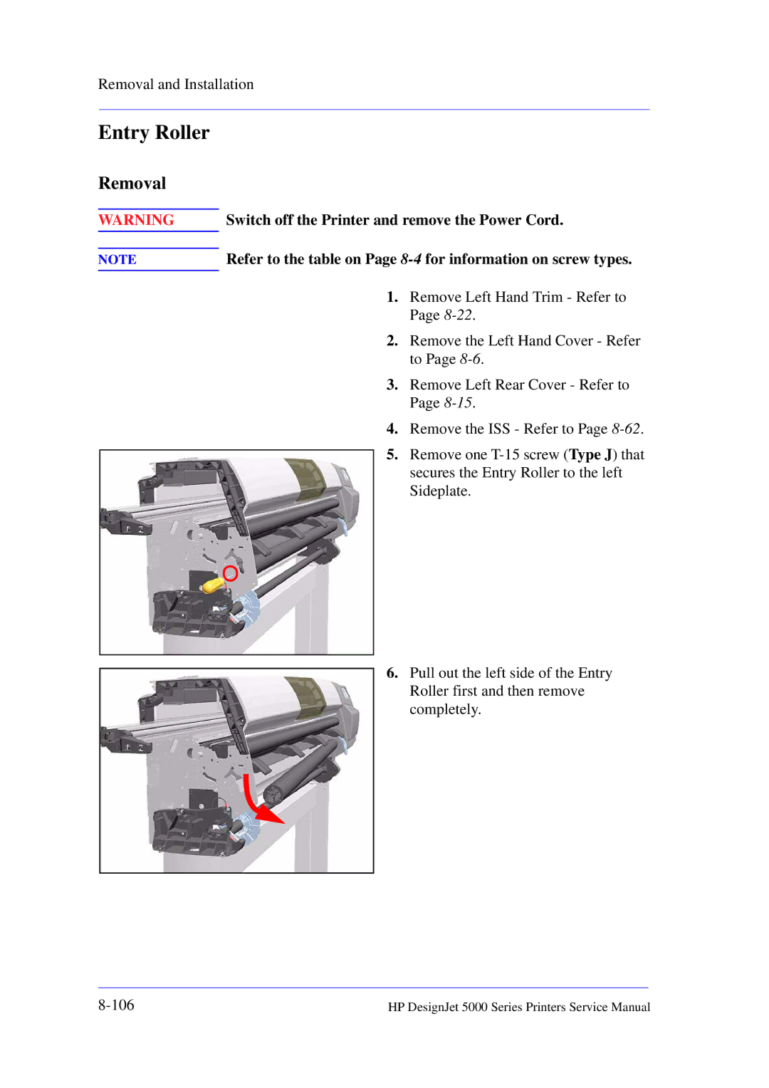 HP 5000 manual Entry Roller 