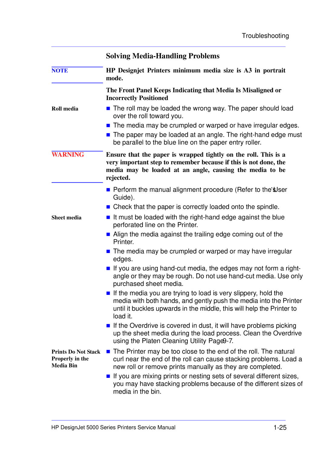 HP 5000 manual Solving Media-Handling Problems 