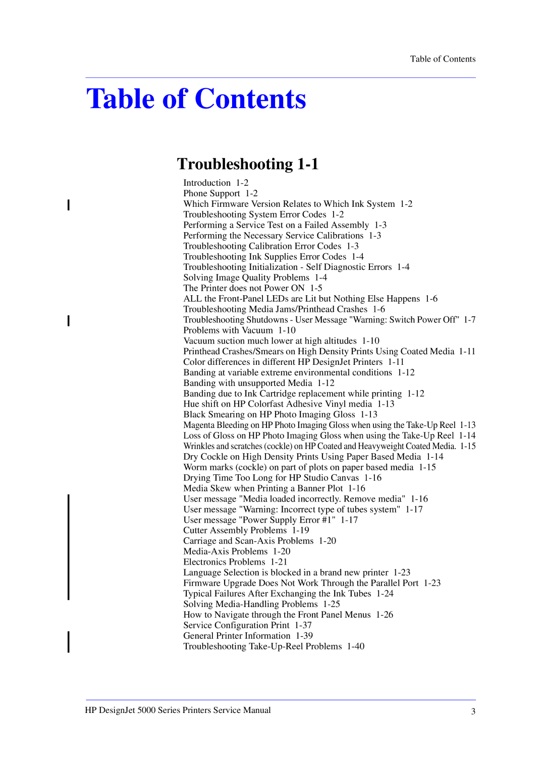 HP 5000 manual Table of Contents 