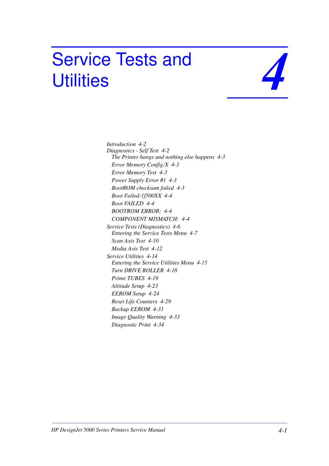 HP 5000 manual Service Tests Utilities 