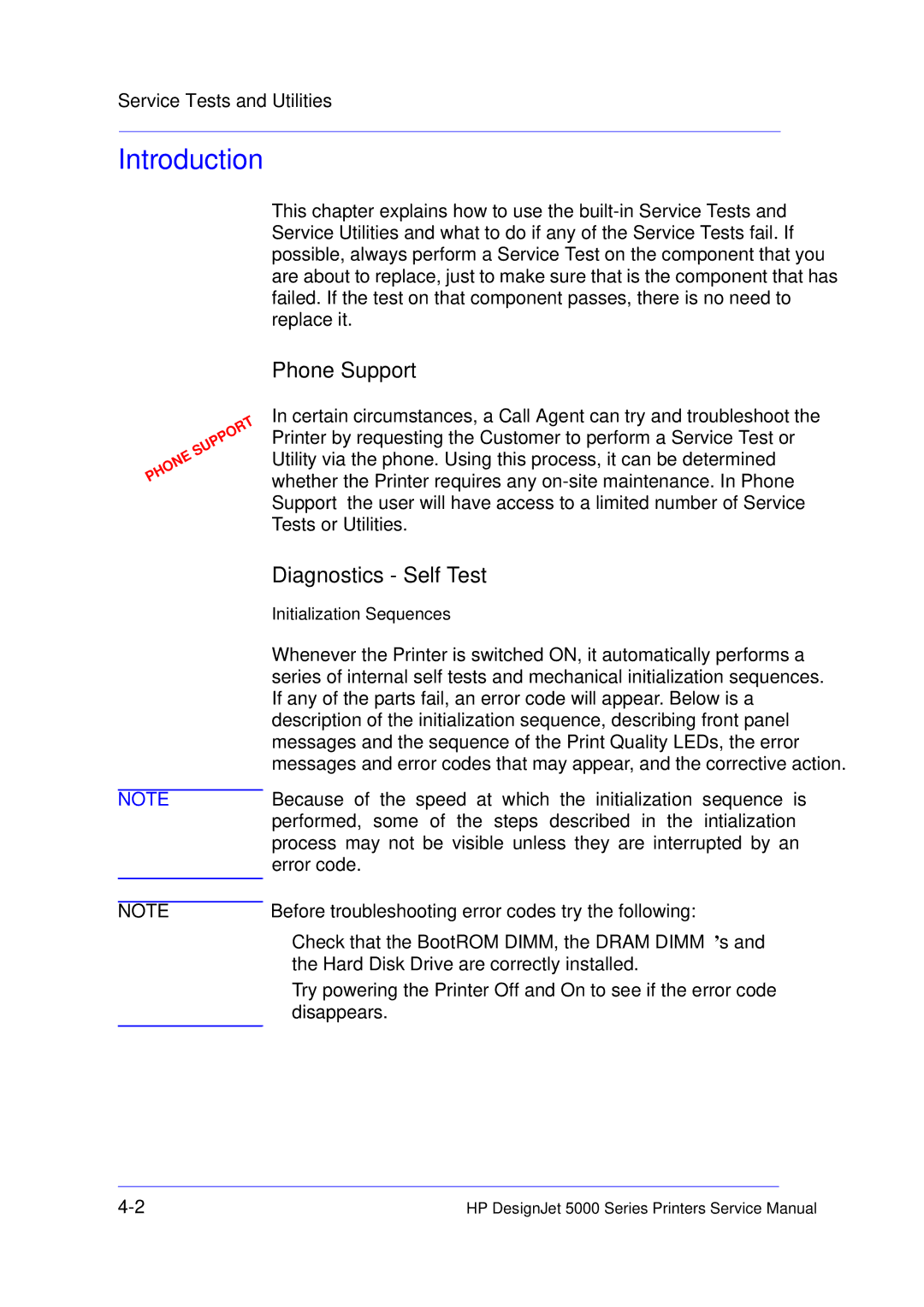 HP 5000 manual Introduction, Diagnostics Self Test 