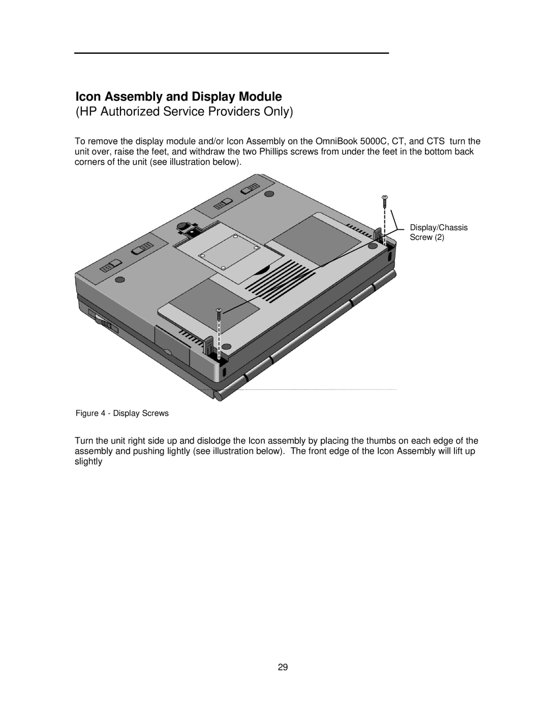 HP 5000C/CT manual Icon Assembly and Display Module, HP Authorized Service Providers Only 