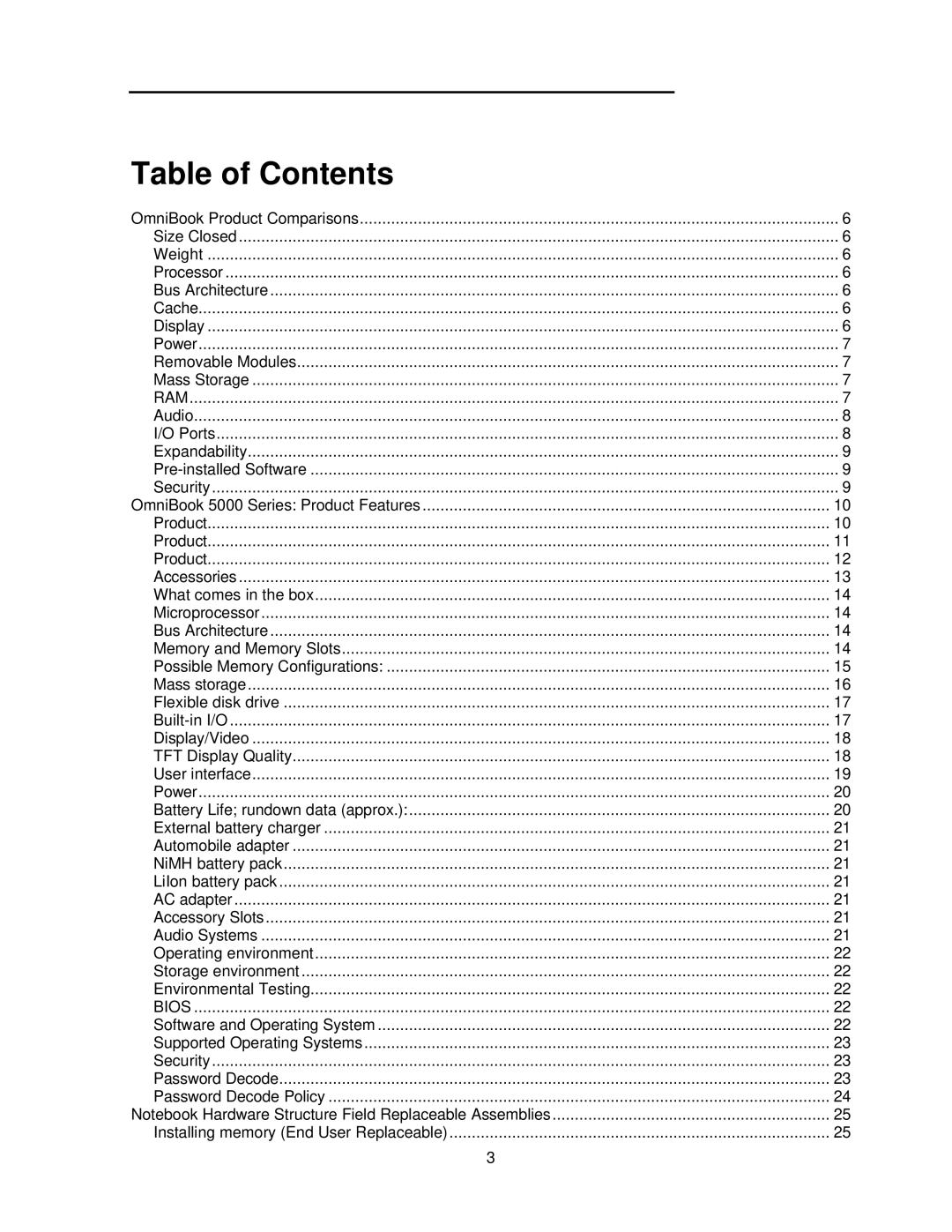 HP 5000C/CT manual Table of Contents 