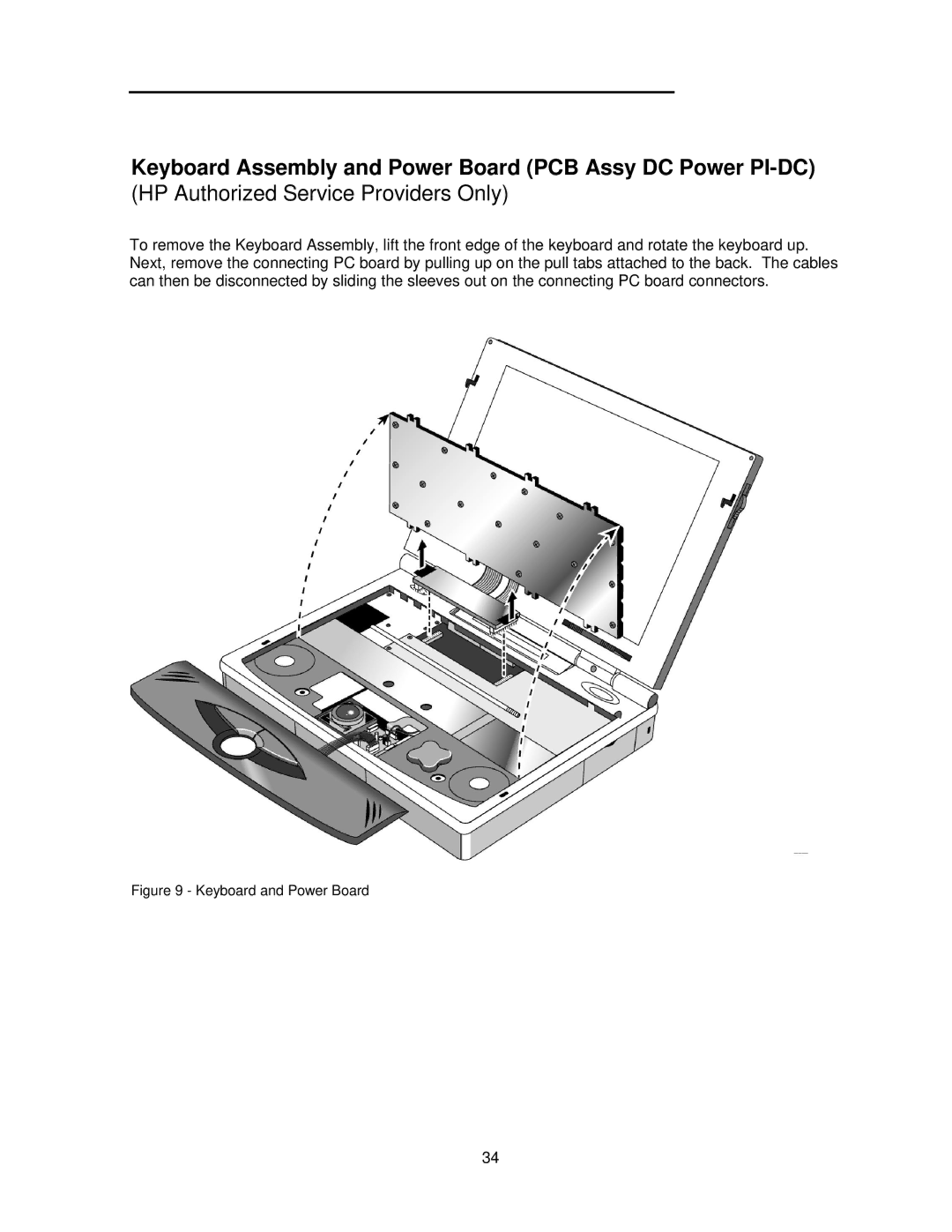 HP 5000C/CT manual Keyboard Assembly and Power Board PCB Assy DC Power PI-DC, Keyboard and Power Board 