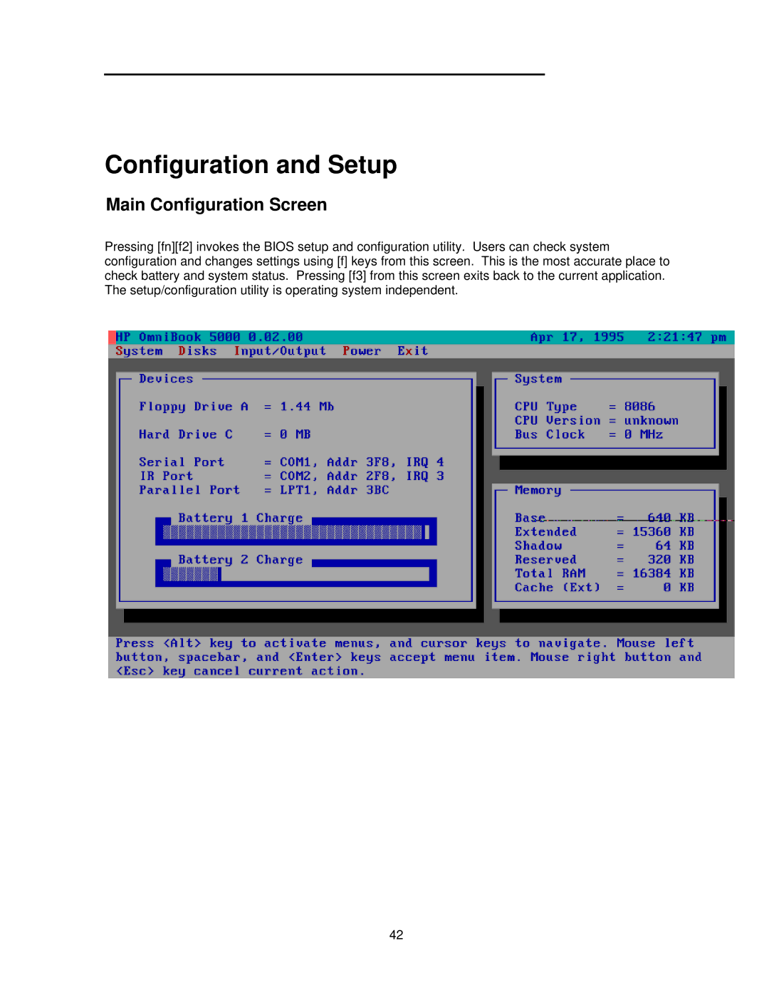 HP 5000C/CT manual Configuration and Setup, Main Configuration Screen 