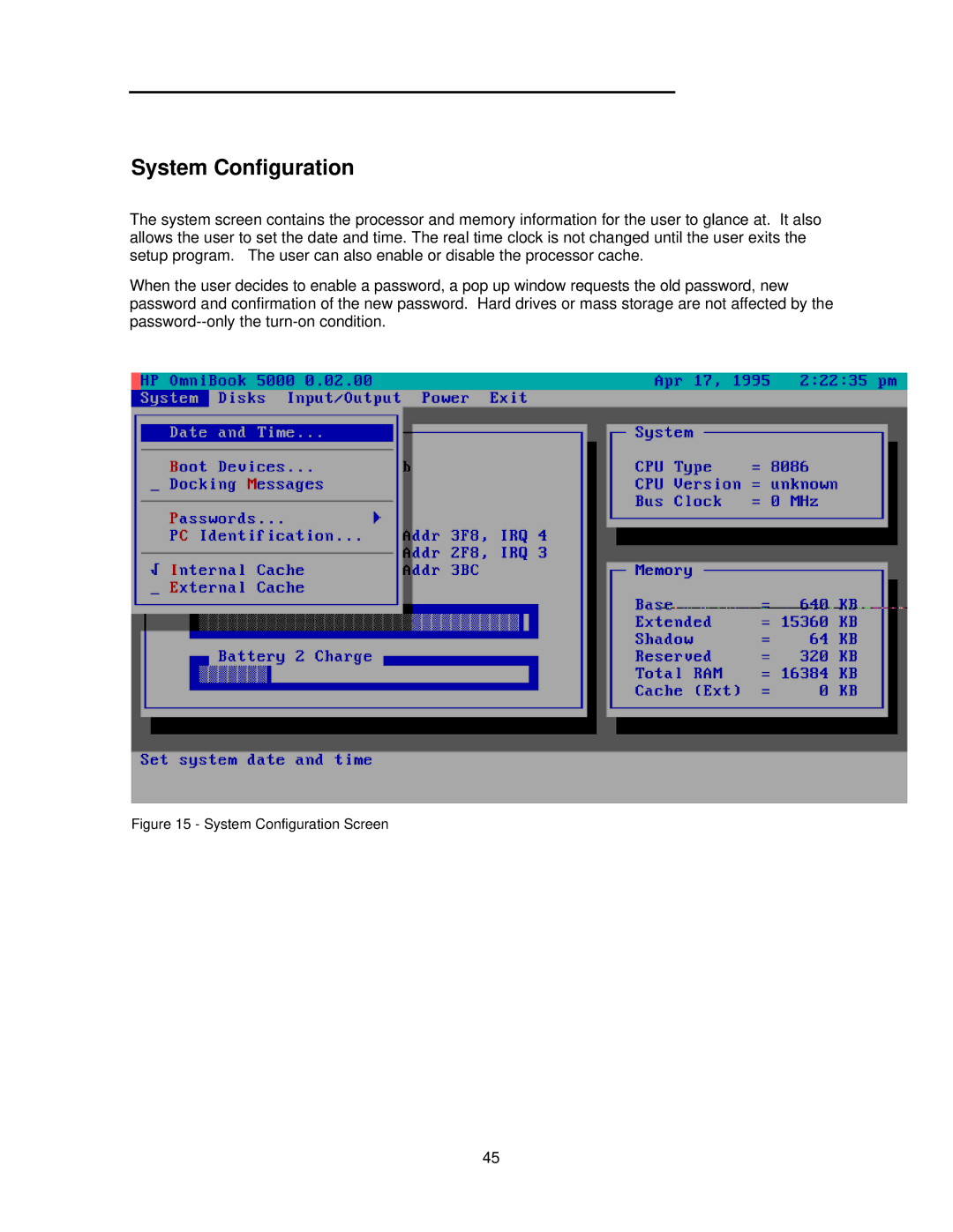 HP 5000C/CT manual System Configuration Screen 