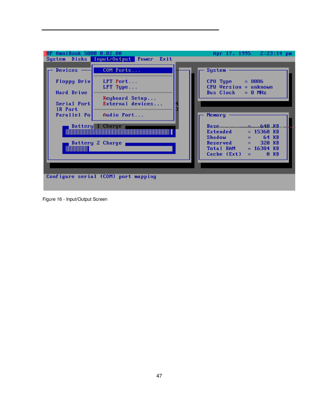 HP 5000C/CT manual Input/Output Screen 