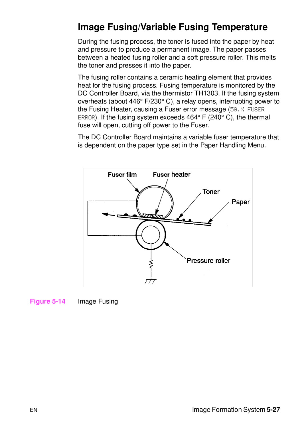 HP 5000n manual Image Fusing/Variable Fusing Temperature 