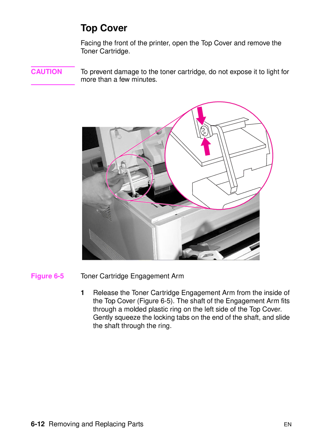 HP 5000n manual Top Cover, 12Removing and Replacing Parts 