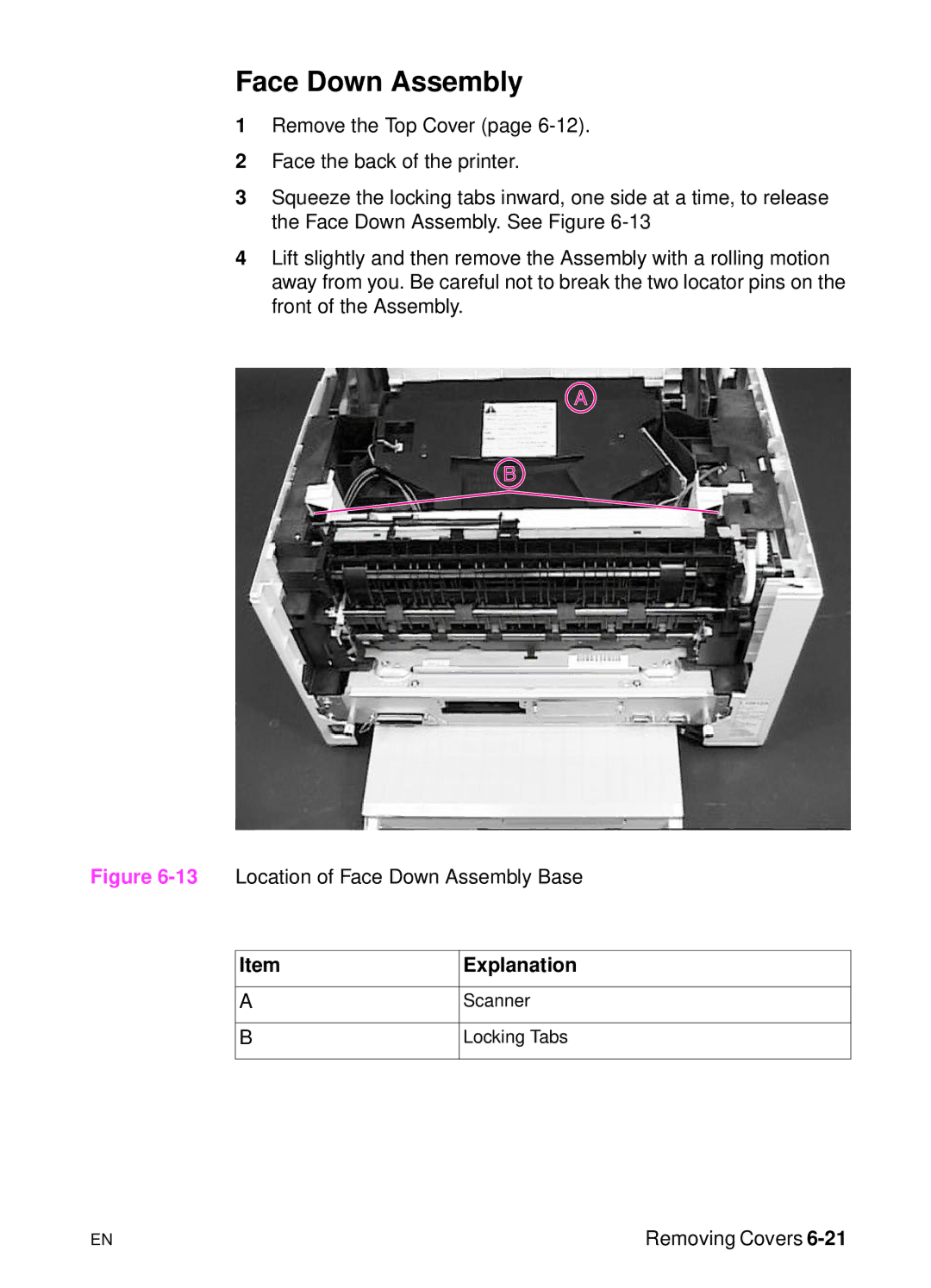 HP 5000n manual 13Location of Face Down Assembly Base 