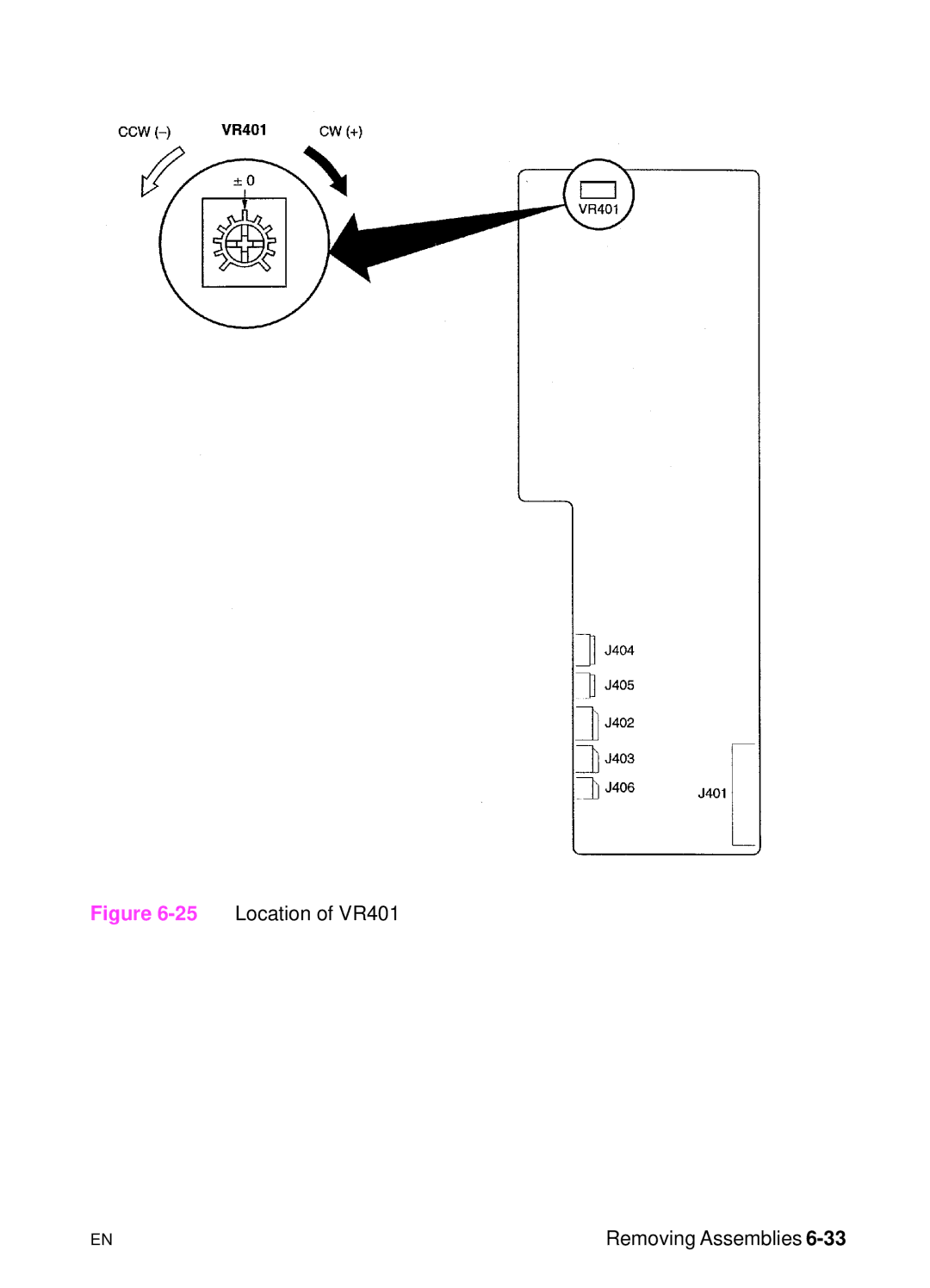 HP 5000n manual 25Location of VR401 Removing Assemblies 