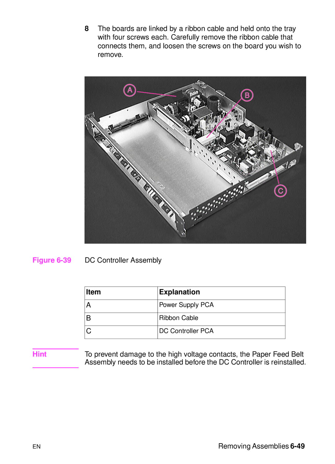 HP 5000n manual 39DC Controller Assembly 