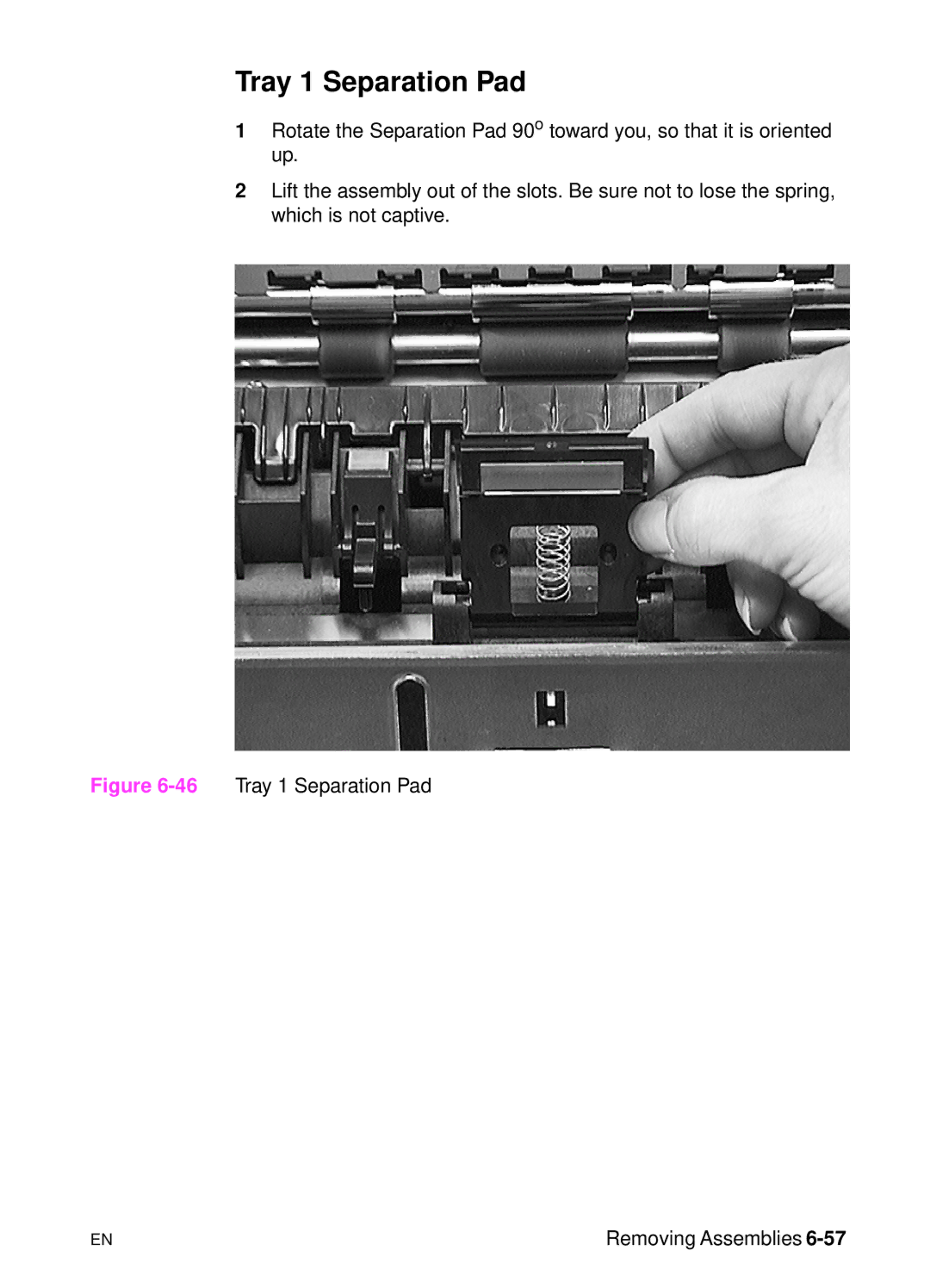 HP 5000n manual 46Tray 1 Separation Pad Removing Assemblies 