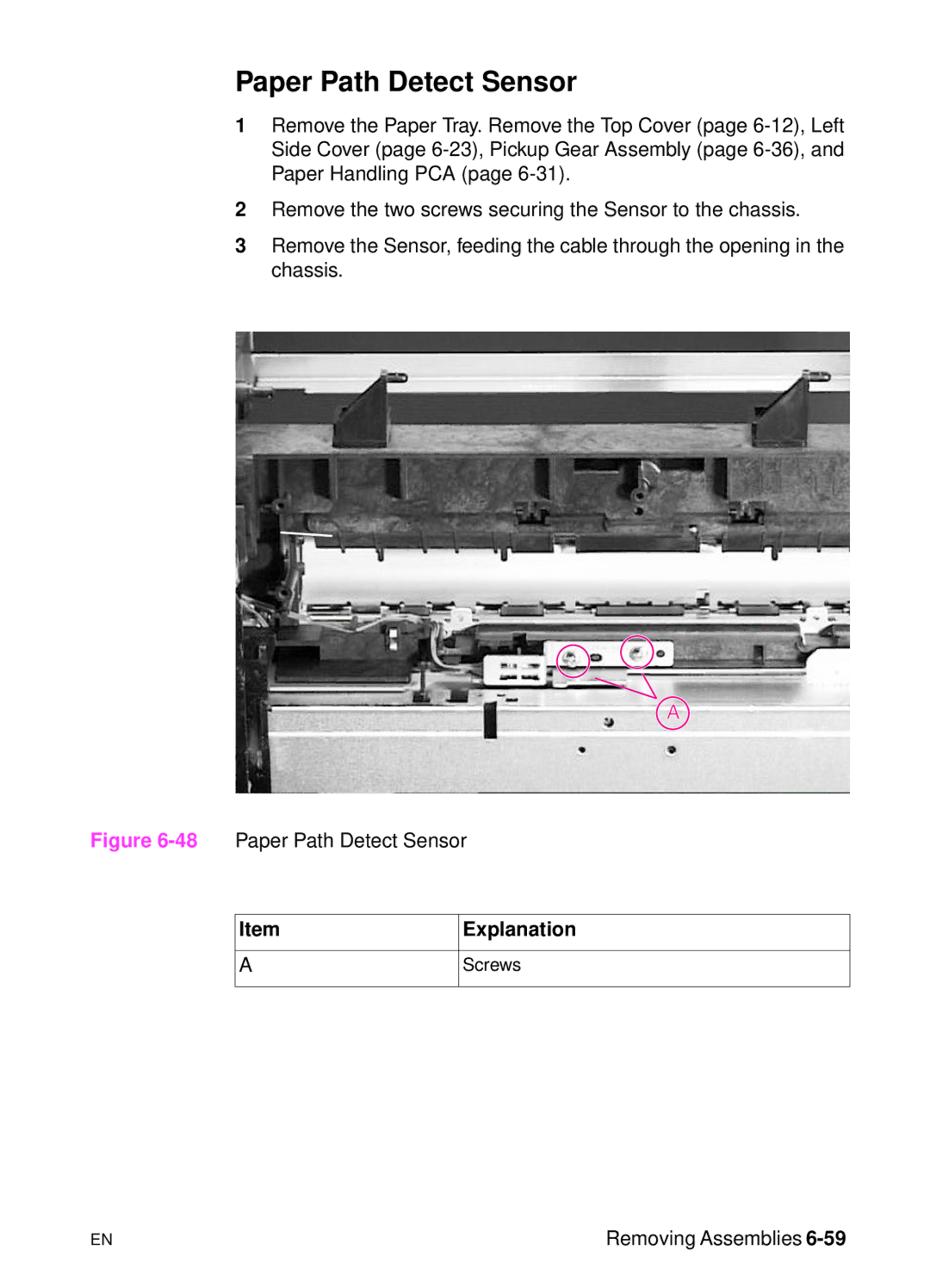 HP 5000n manual 48Paper Path Detect Sensor 