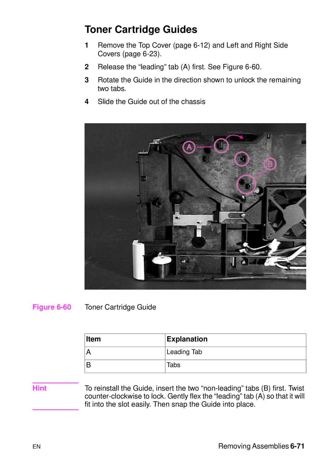 HP 5000n manual Toner Cartridge Guides 