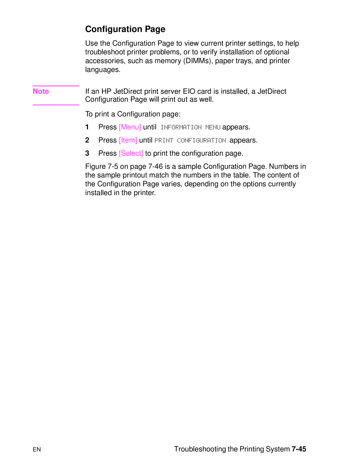 HP 5000n manual Configuration 