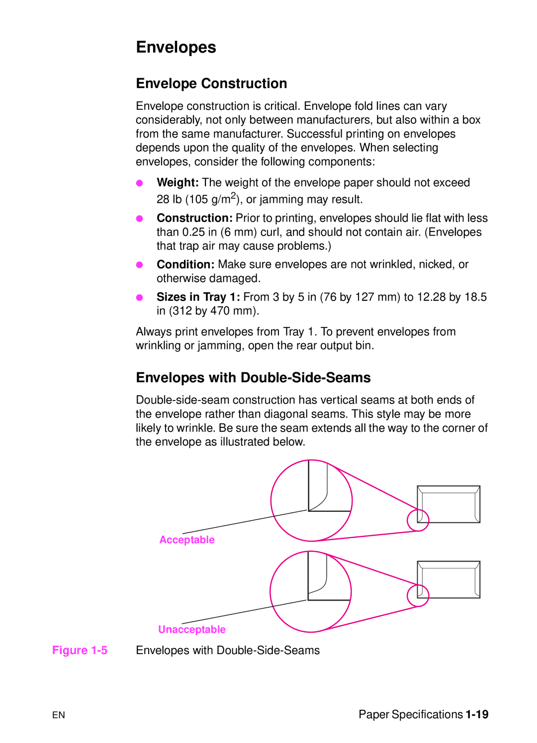 HP 5000n manual Envelope Construction, Envelopes with Double-Side-Seams 